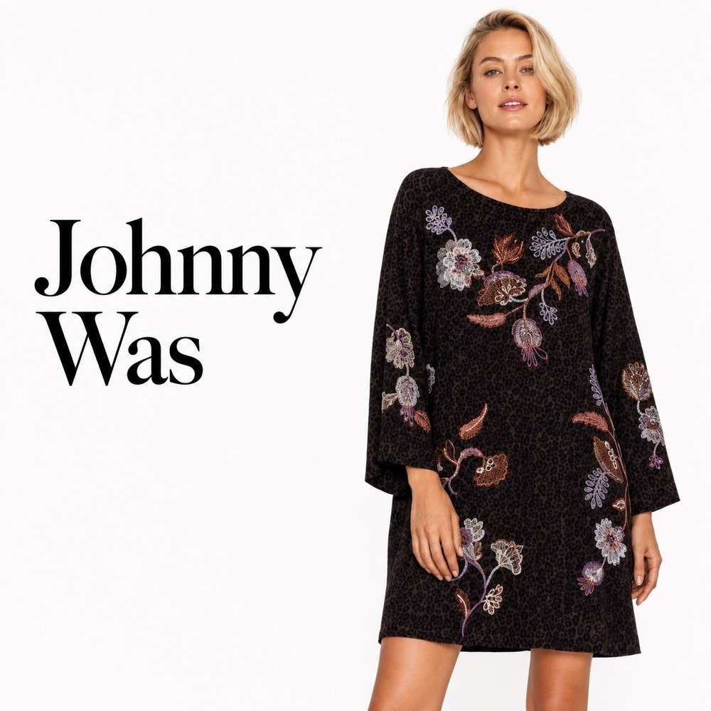Johnny Was Brown Kimono Sleeve Swing Dress R30725-8 Gineva M